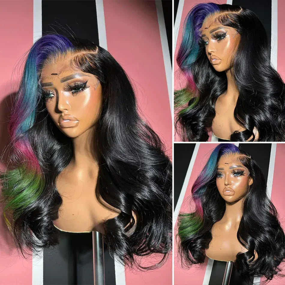 24inch Green & Blue Highlight Lace Front Brazilian Body Wave Wig