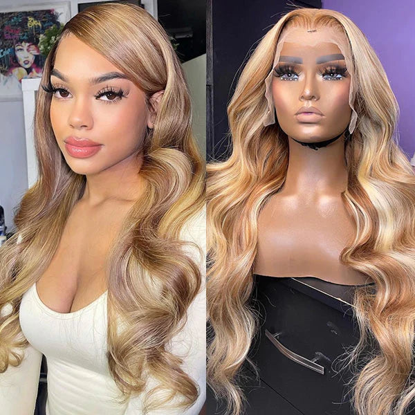 Heat-Resistant Auburn Blonde Lace Front Wig | 13×4 Inch | Loose Curly Wavy Brazilian Hair