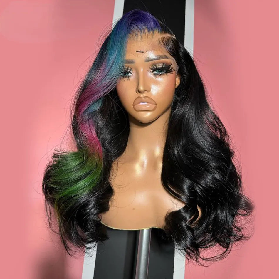 24inch Green & Blue Highlight Lace Front Brazilian Body Wave Wig
