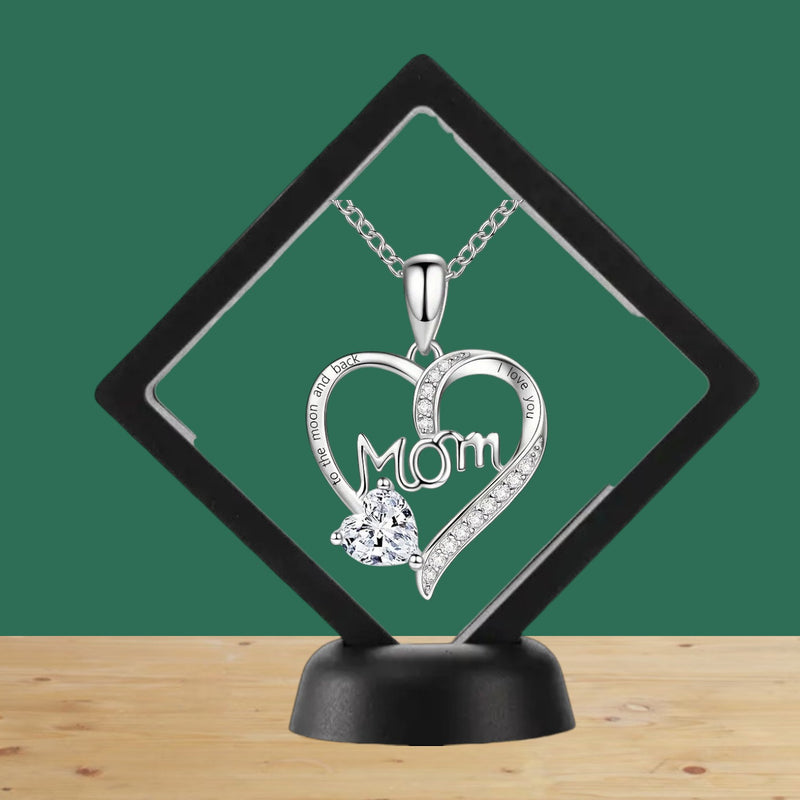 Mom Colorful Rhinestone Heart-Shaped Pendant Necklace