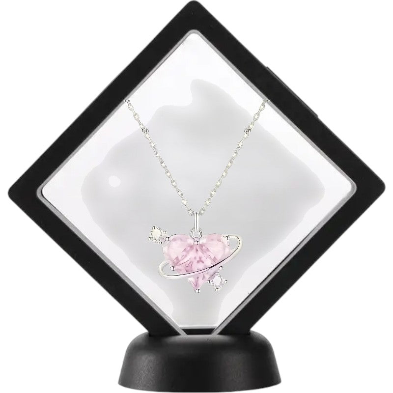 Cute Heart Planet Pendant Necklace, Sparkling Clavicle Chain