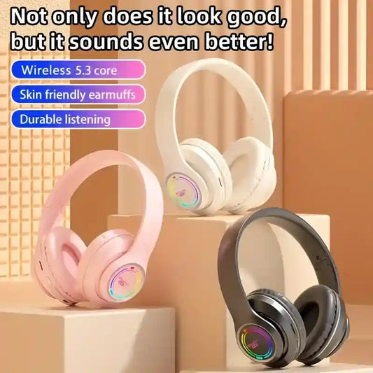 Glowing Wireless Headphones with Multi-Color LED Lights - Foldable Bluetooth Gaming Headset