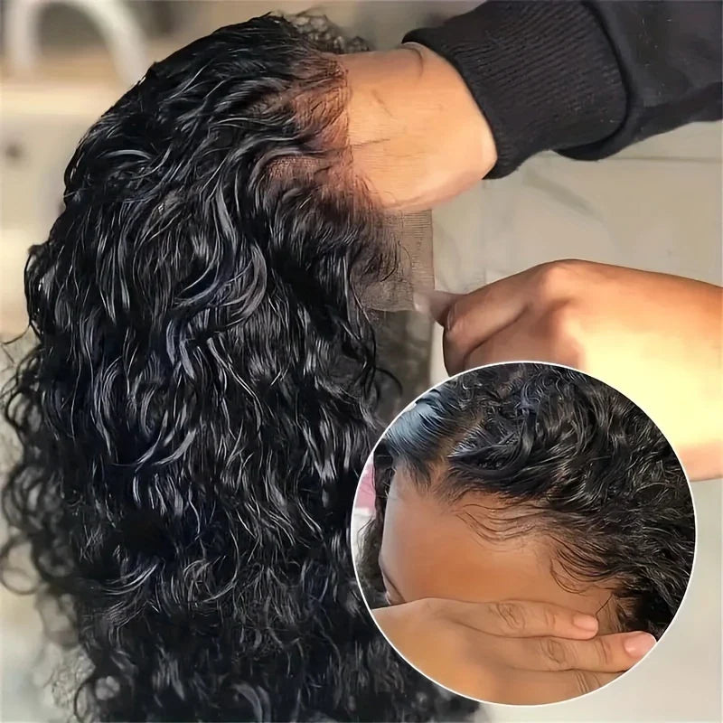13x4 Deep Wave Lace Front Wig – 18" Human Hair Wig Black 18 inch -pre-plucked lace wig, natural hairline,  human hair wig