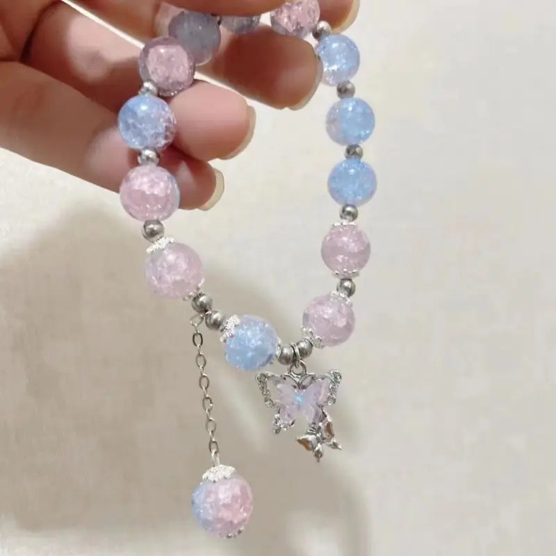 Sweet Butterfly Glass Bead Bracelet – Chic Ice-Cracked