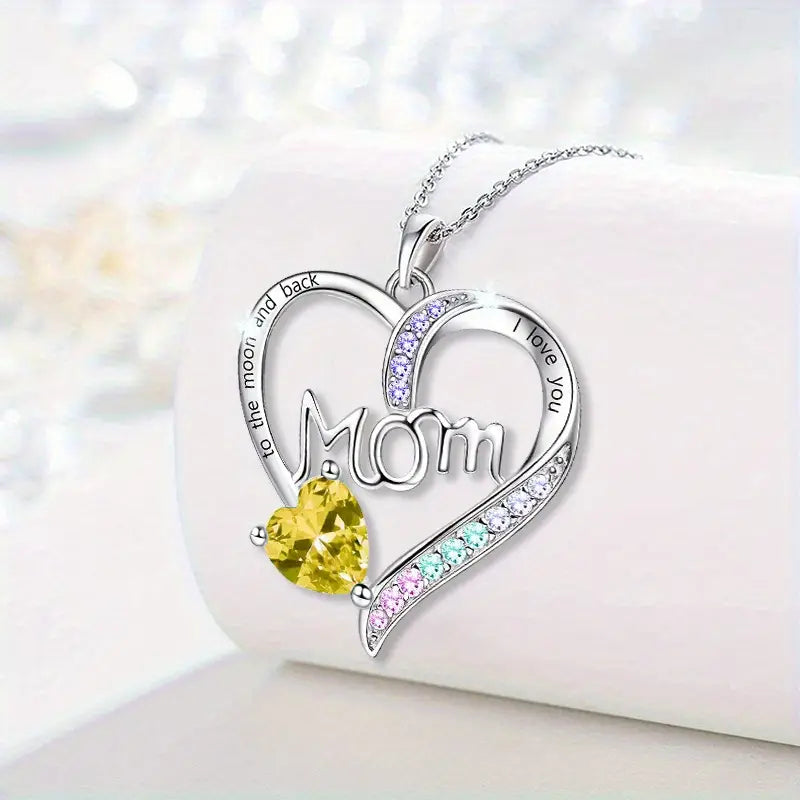 “I Love You Mom” Heart Pendant Necklace – Elegant Gift Yellow