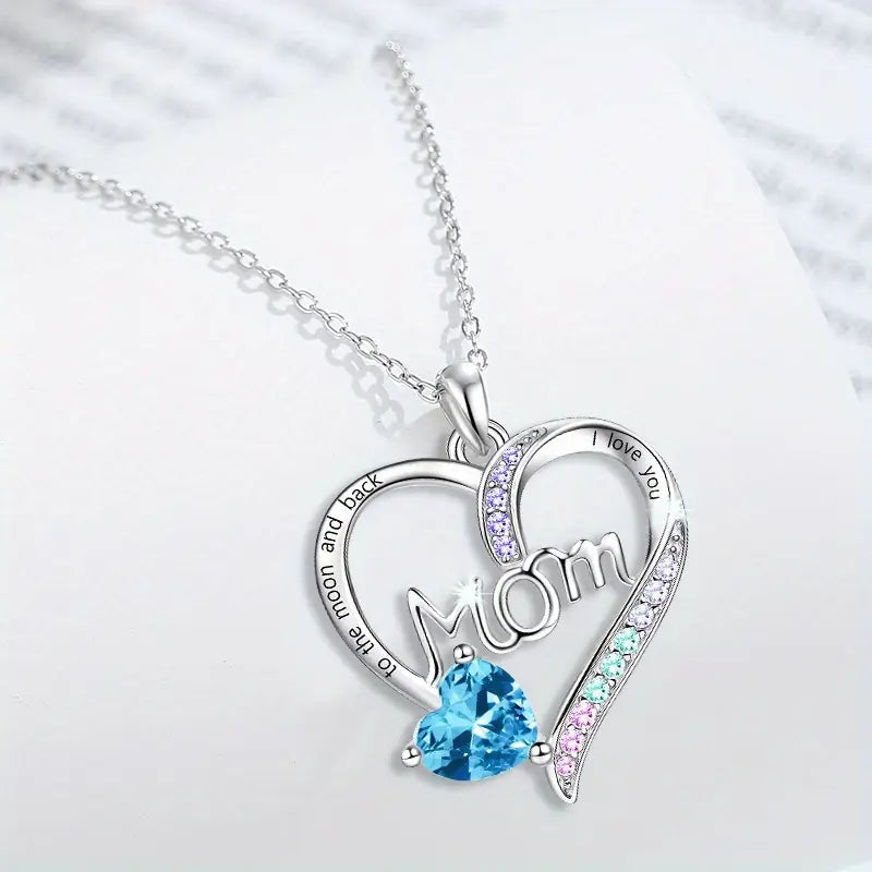“I Love You Mom” Heart Pendant Necklace – Elegant Gift