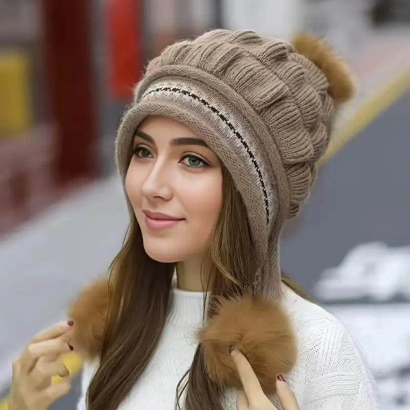 stretchy-acrylic-fantasy-fleece-beanie-hat-adjustable-cap-with-earflap-and-storage-pocket