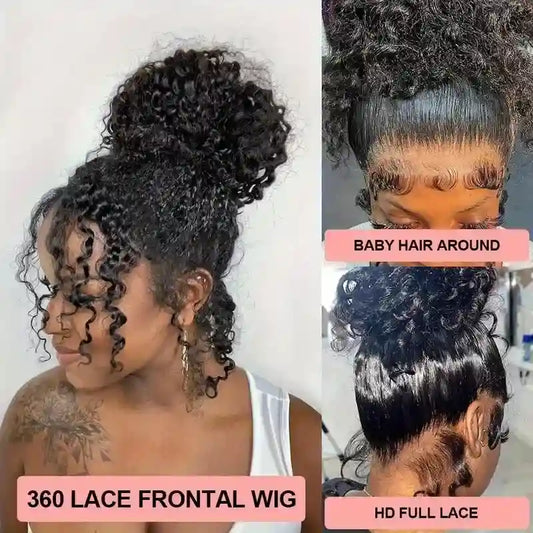 360 Lace Front Deep Curly Wig - 200% Density Natural Black Human Hair
