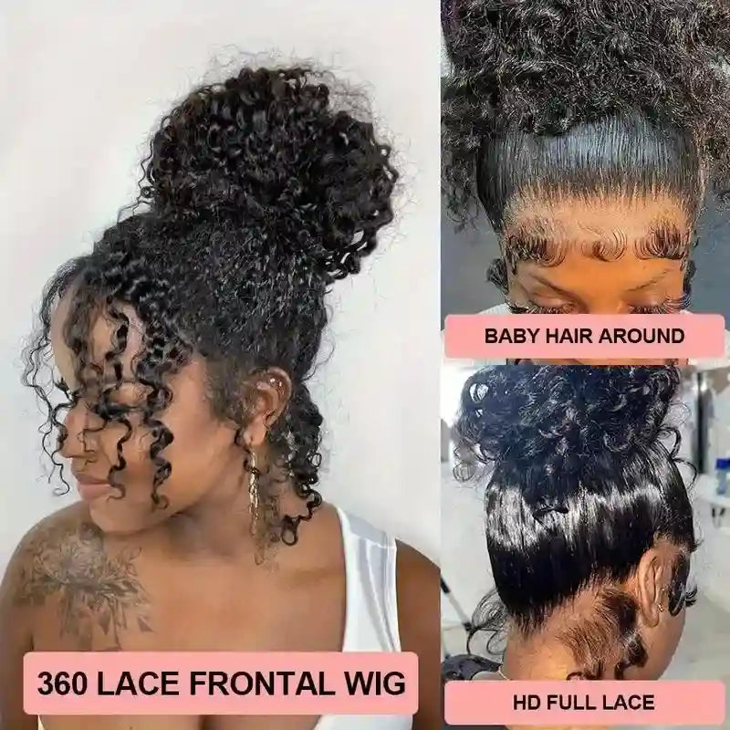 360 Lace Front Deep Curly Wig - 200% Density Natural Black Human Hair