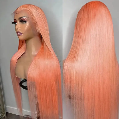 32" Long Straight Pink Lace Front Synthetic Wig