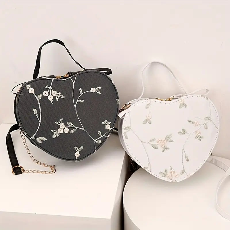 Chic Heart-Shaped Floral Crossbody Bag – Cute & Trendy Purse