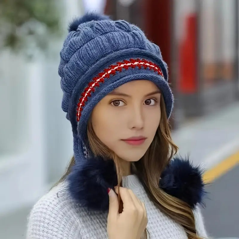 Stretchy Fleece Beanie with Earflaps & Storage Pocket