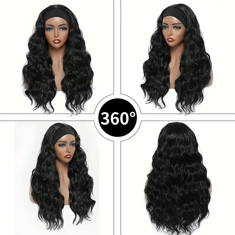26inch Elegant Black with Brown Blonde Highlights Synthetic Wig