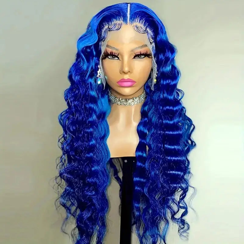 24" Blue Deep Wave Lace Front Wig – Glueless & Ready Blue