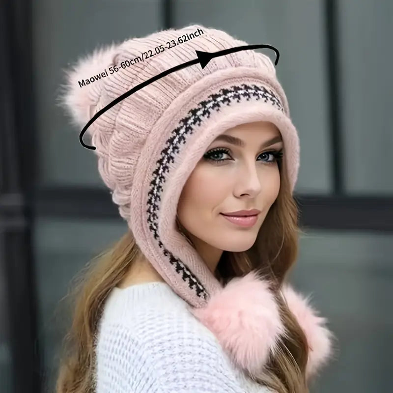 Stretchy Fleece Beanie with Earflaps & Storage Pocket