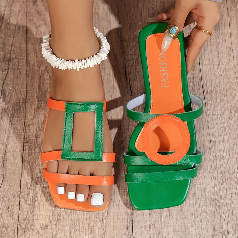 Women’s Square Toe Casual Flat Sandals – Comfy & Stylish