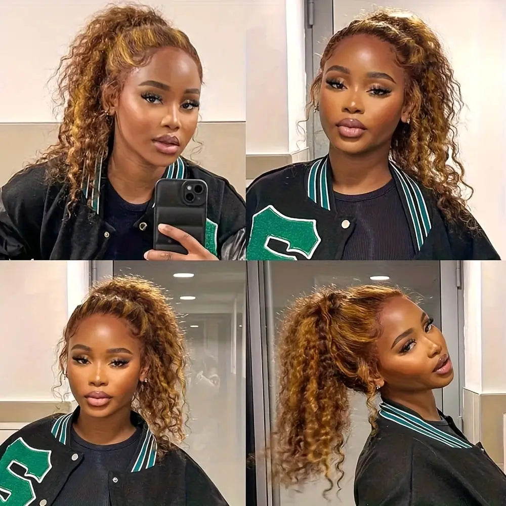 360 Lace Front Highlight Ombre Deep Curly Wig – 200% Density