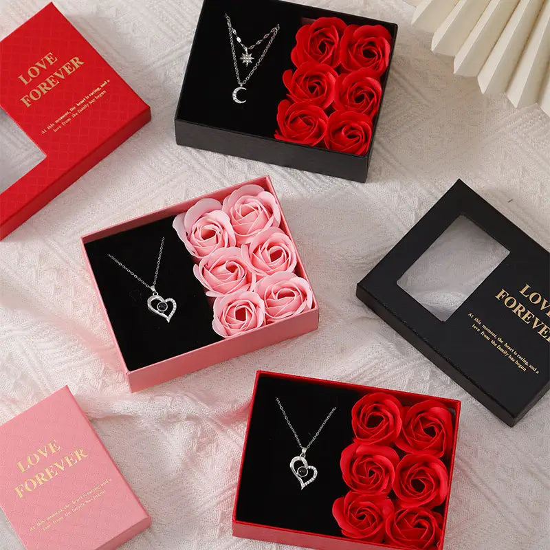Valentine’s Gift Box with Soap Flowers & “Love” Necklace