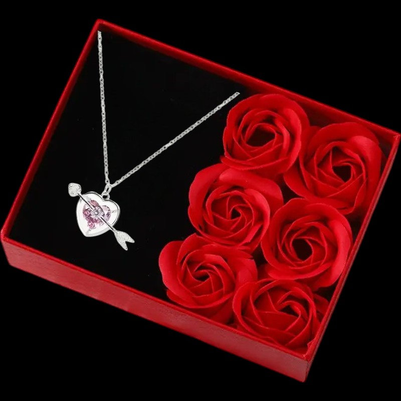 Valentine’s Gift Box with Soap Flowers & “Love” Necklace Cupid's Arrow Necklace