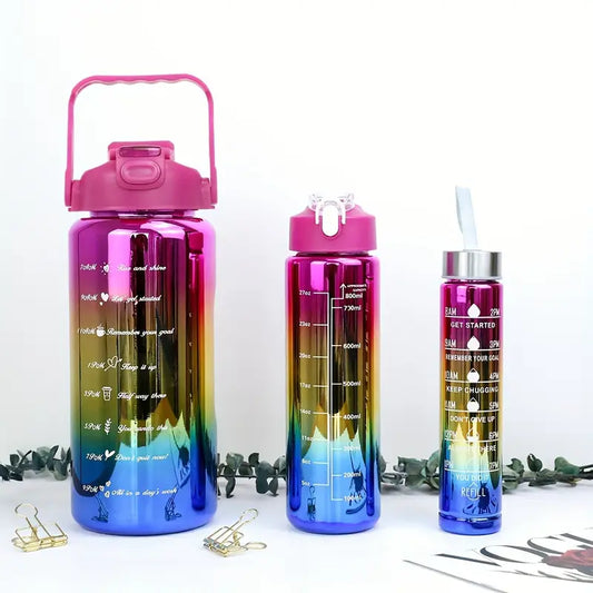 3pc Gradient Sports Water Bottle Set – Leak-Proof & Marked