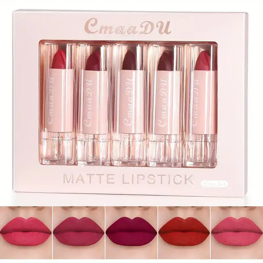 15-Color Matte Lip Glaze Set – 5 Pack w/ Travel Case