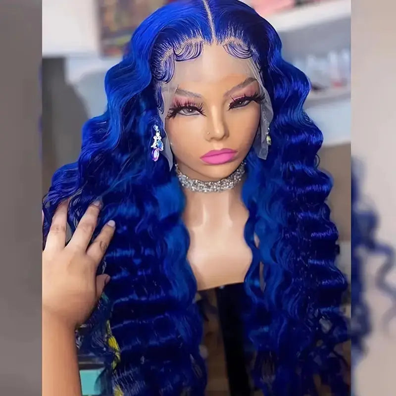 24" Blue Deep Wave Lace Front Wig – Glueless & Ready