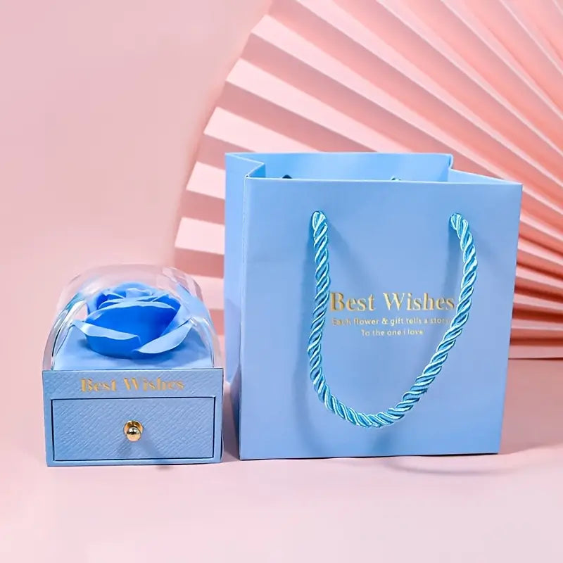 Glam Macaron Jewelry Box with Drawers – Soap Flower Look Blue