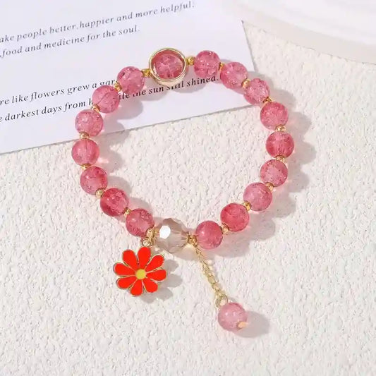 Fashionable Fresh 8mm Daisy Bracelet with Colorful Tassels & Sunflower Pendant