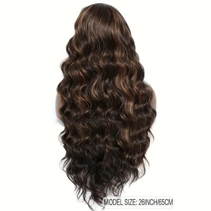 26inch Elegant Black with Brown Blonde Highlights Synthetic Wig