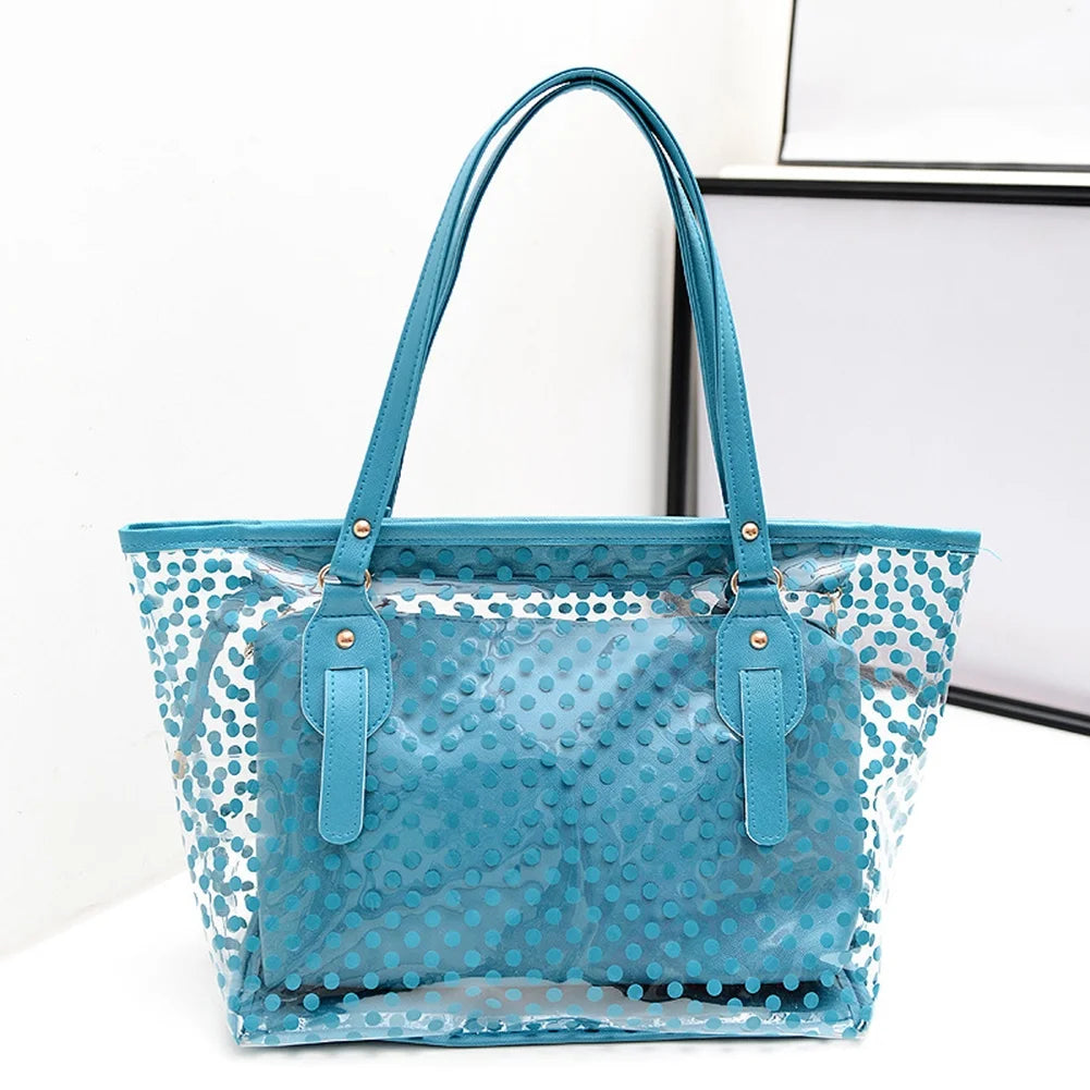 2-Piece Clear PVC Shoulder Bag Set – White, Pink, Blue