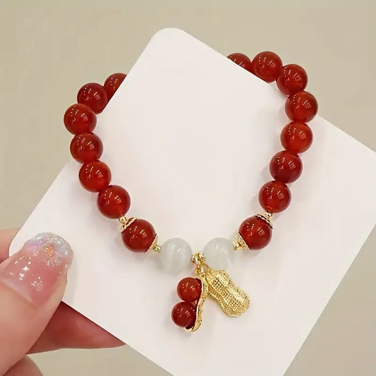 Vintage Peanut Charm Beaded Bracelet – Chic & Unique Red