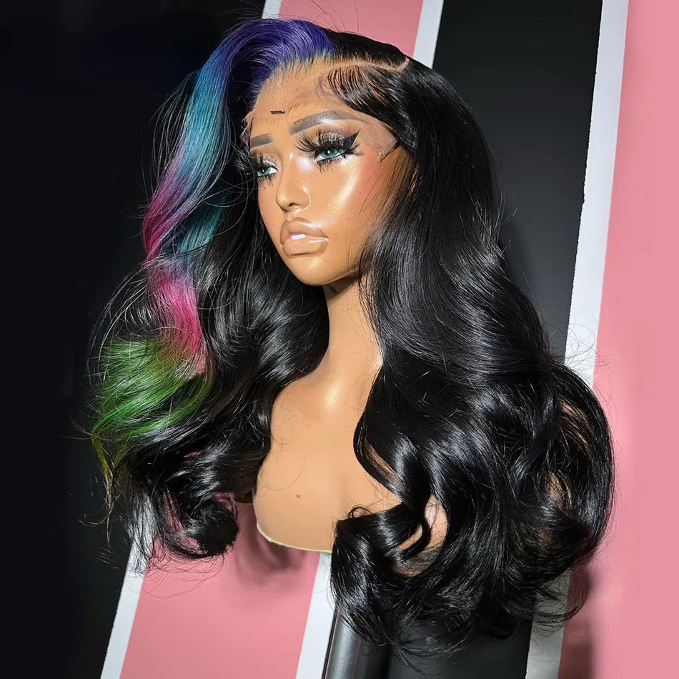24inch Green & Blue Highlight  Lace Front Brazilian Body Wave Wig