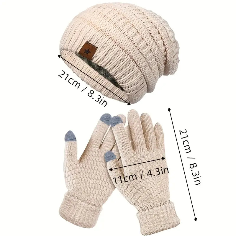 Men's Warm Fleece-Lined Knit Beanie and Gloves Set - Cozy Winter Accessories