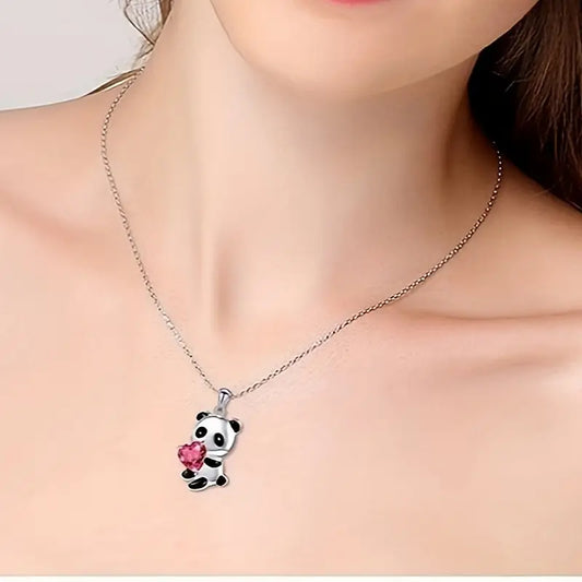Adorable Panda Heart Pendant Necklace – Cute & Stylish Gift