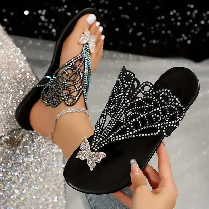 Boho Rhinestone Slide Sandals – Women's Summer Flip Flops