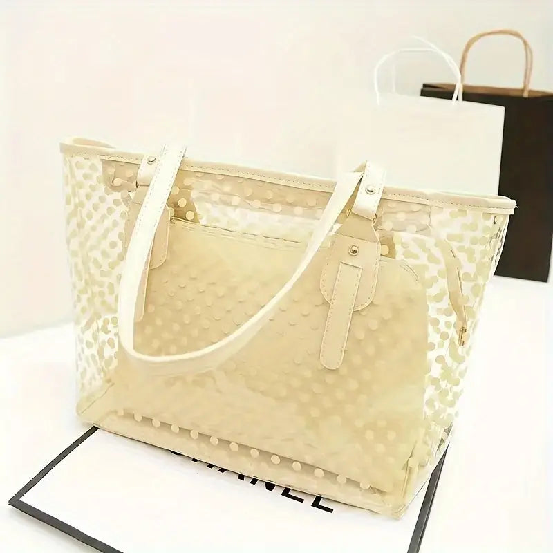 2-Piece Clear PVC Shoulder Bag Set – White, Pink, Blue