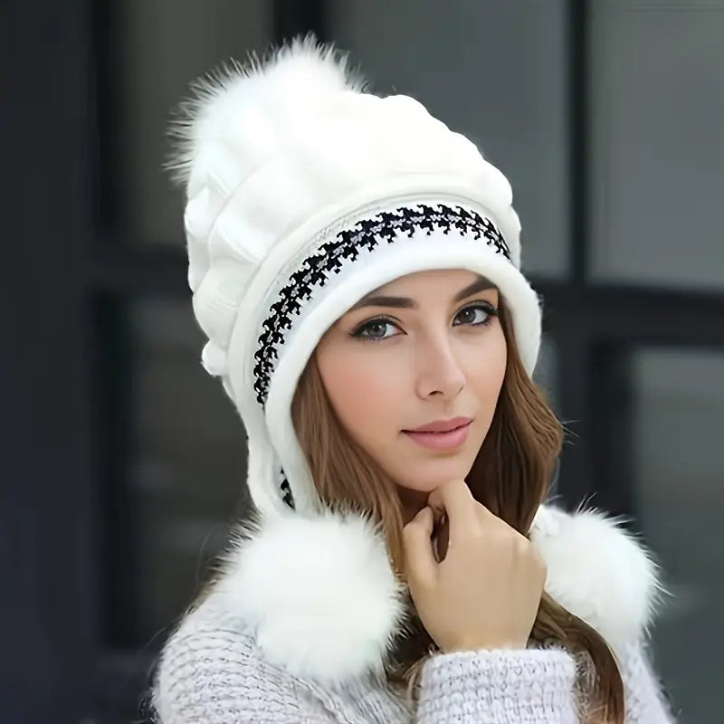 Stretchy Fleece Beanie with Earflaps & Storage Pocket
