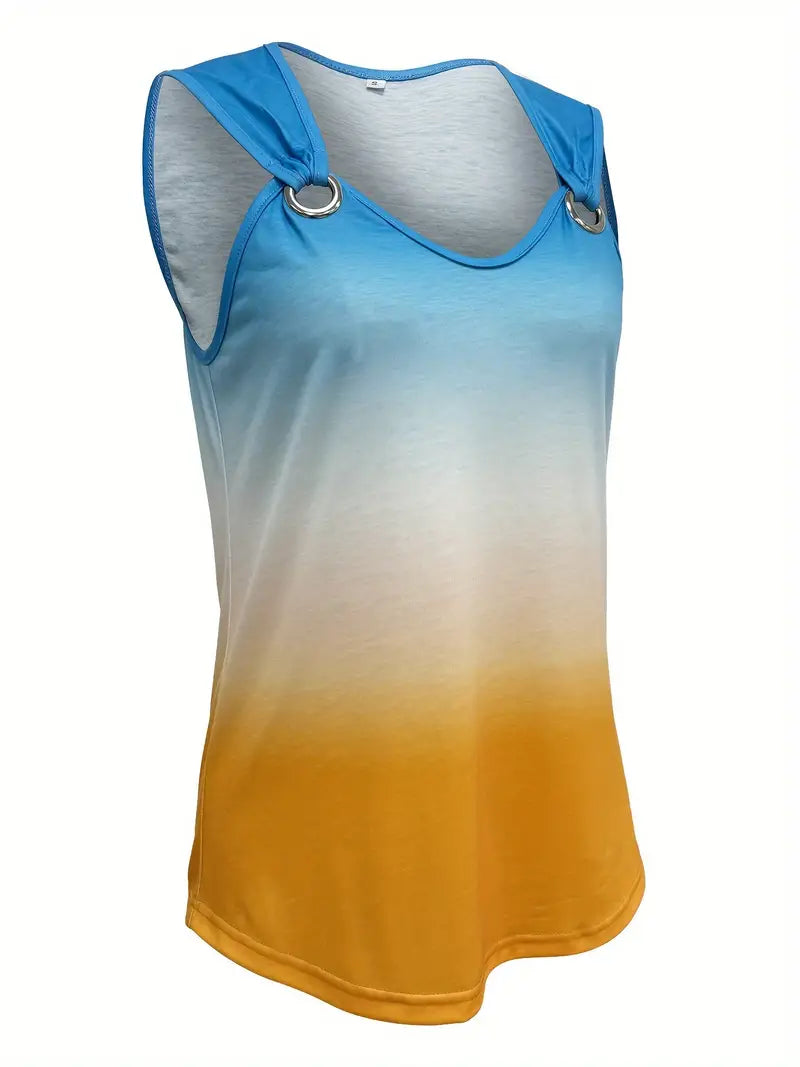 Women's Gradient Print Sleeveless Tank Top – Casual Summer Shirt