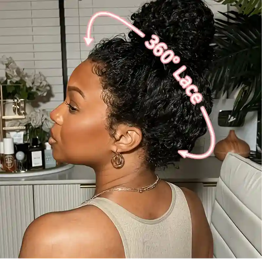 360 Lace Front Deep Curly Wig - 200% Density Natural Black Human Hair