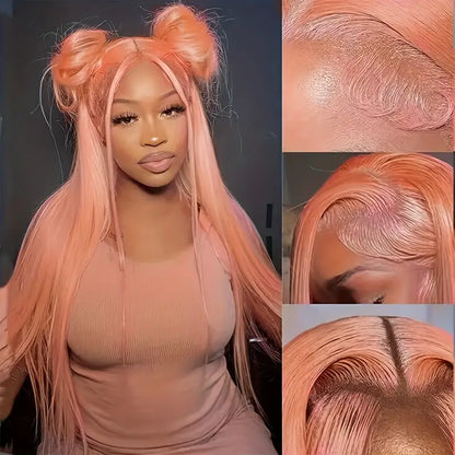 32" Long Straight Pink Lace Front Synthetic Wig
