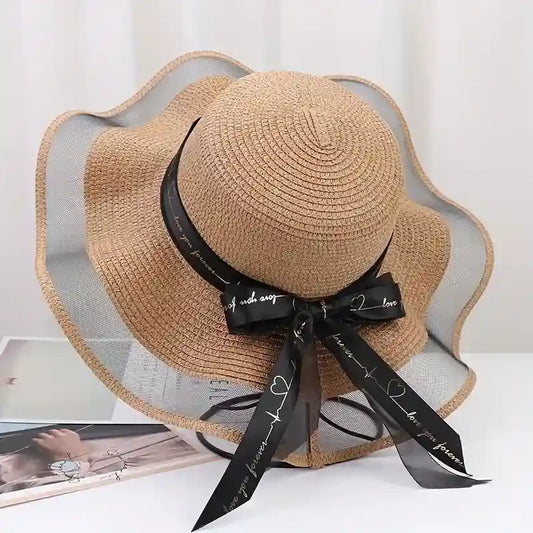 Elegant Wide Brim Straw Sun Hat with Bow - Women's Summer Beach Hat UPF 50+