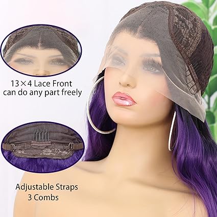 26 Inch Glueless Deep Roots Purple Wavy Synthetic Wig