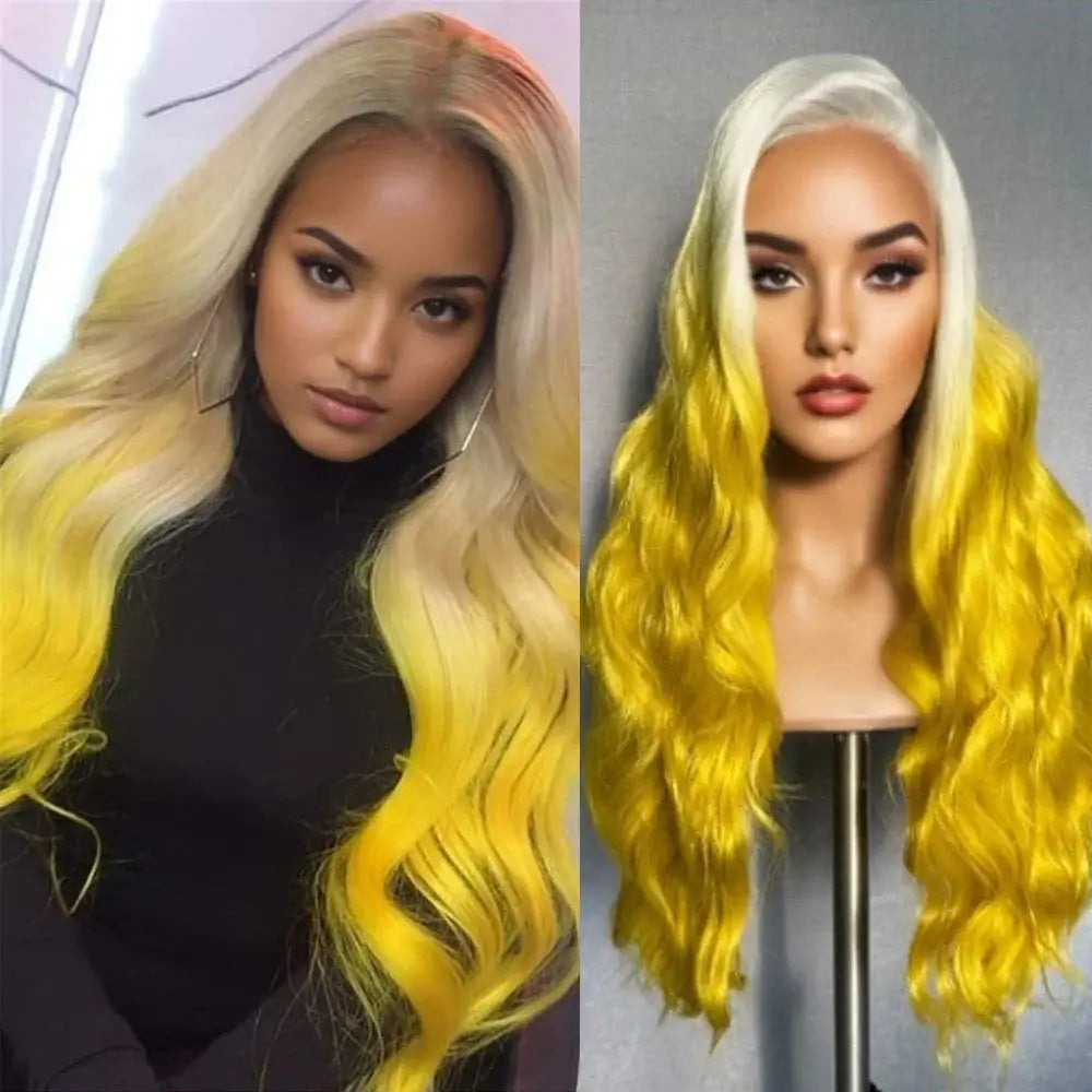 Ombre Yellow 13x6 Lace Wig – 30", Body Wave, 200% Hair