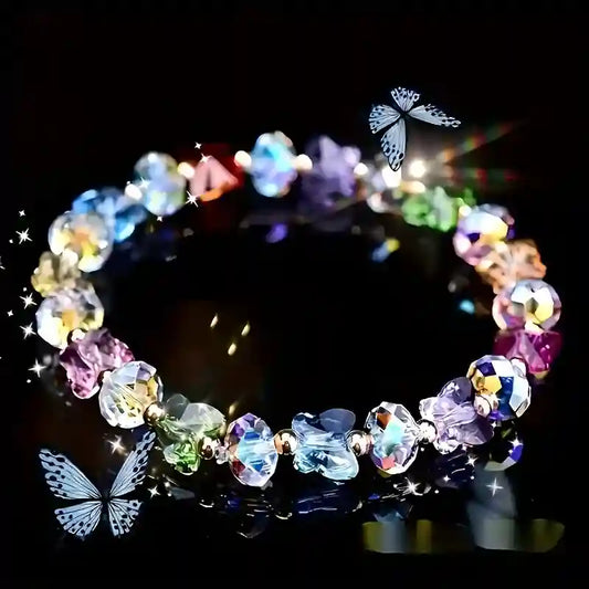 Butterfly Design Crystal Bracelet – Multicolor Sparkling Synthetic Crystals