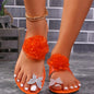 Elegant Women’s Summer Slip-On Sandals – Floral & Butterfly Tangerine-red CN 41(US 9.5)