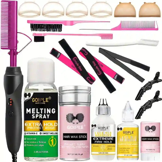 Hot Comb Styling Kit – Wax, Lace Glue, Spray & Brush Included