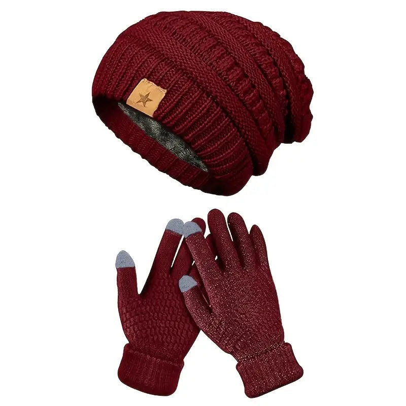 Men's Warm Fleece-Lined Knit Beanie and Gloves Set - Cozy Winter Accessories