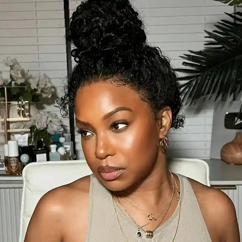 360 Lace Front Deep Curly Wig - 200% Density Natural Black Human Hair