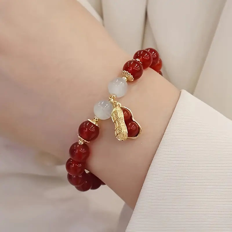 Vintage Peanut Charm Beaded Bracelet – Chic & Unique