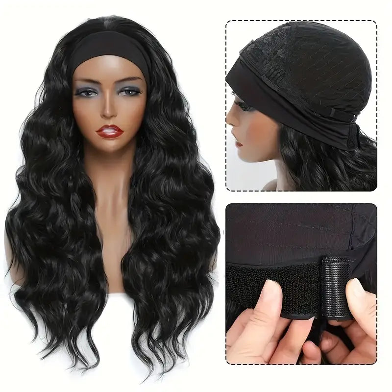 26inch Elegant Black with Brown Blonde Highlights Synthetic Wig